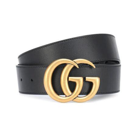 Black Leather Belt with GG Buckle