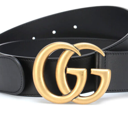 Black Leather Belt with GG Buckle