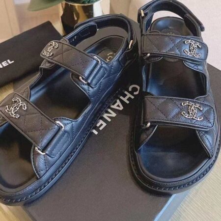 Black Quilted Leather Sandals
