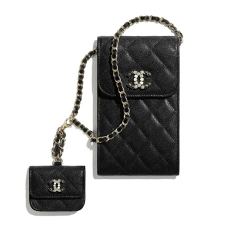 Caviar Quilted Airpod Pro and Phone Case with Chain