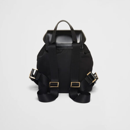 Black Medium Re-Nylon and Brushed Leather Backpack