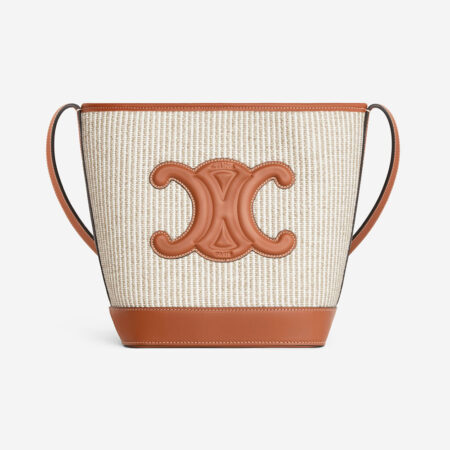 Small Bucket Cuir Triomphe in Striped Textile and Calfskin