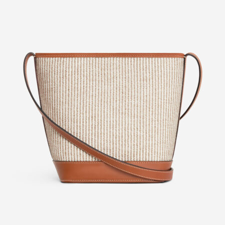 Small Bucket Cuir Triomphe in Striped Textile and Calfskin