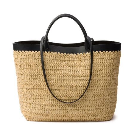 Leather-trimmed Woven Tote bag